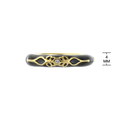 Petit Gateau Stackable Ring Flower Medallion, black enamel with gold-tone lattice crystal on Tampa Home & Garden Store