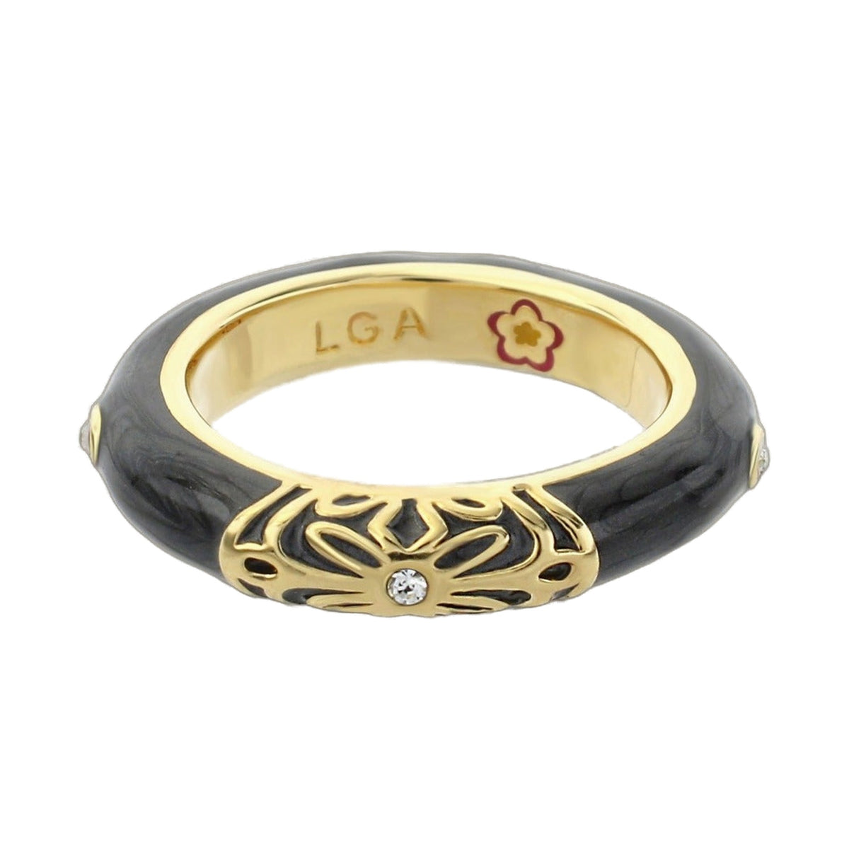 Petit Gateau Stackable Ring Flower Medallion by Lauren G Adams, enamel interior and floral motif on Tampa Home & Garden Store
