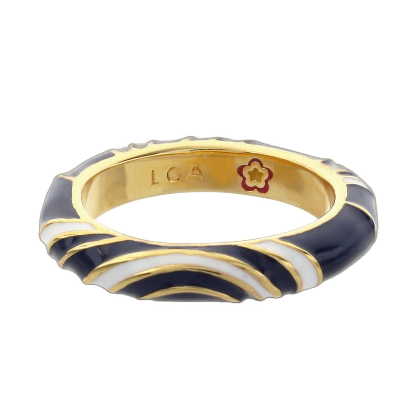 Petit Gateau Stackable Ring Swirl Stripe navy enamel with gold twisted stripe by Lauren G Adams on Tampa Home & Garden Store