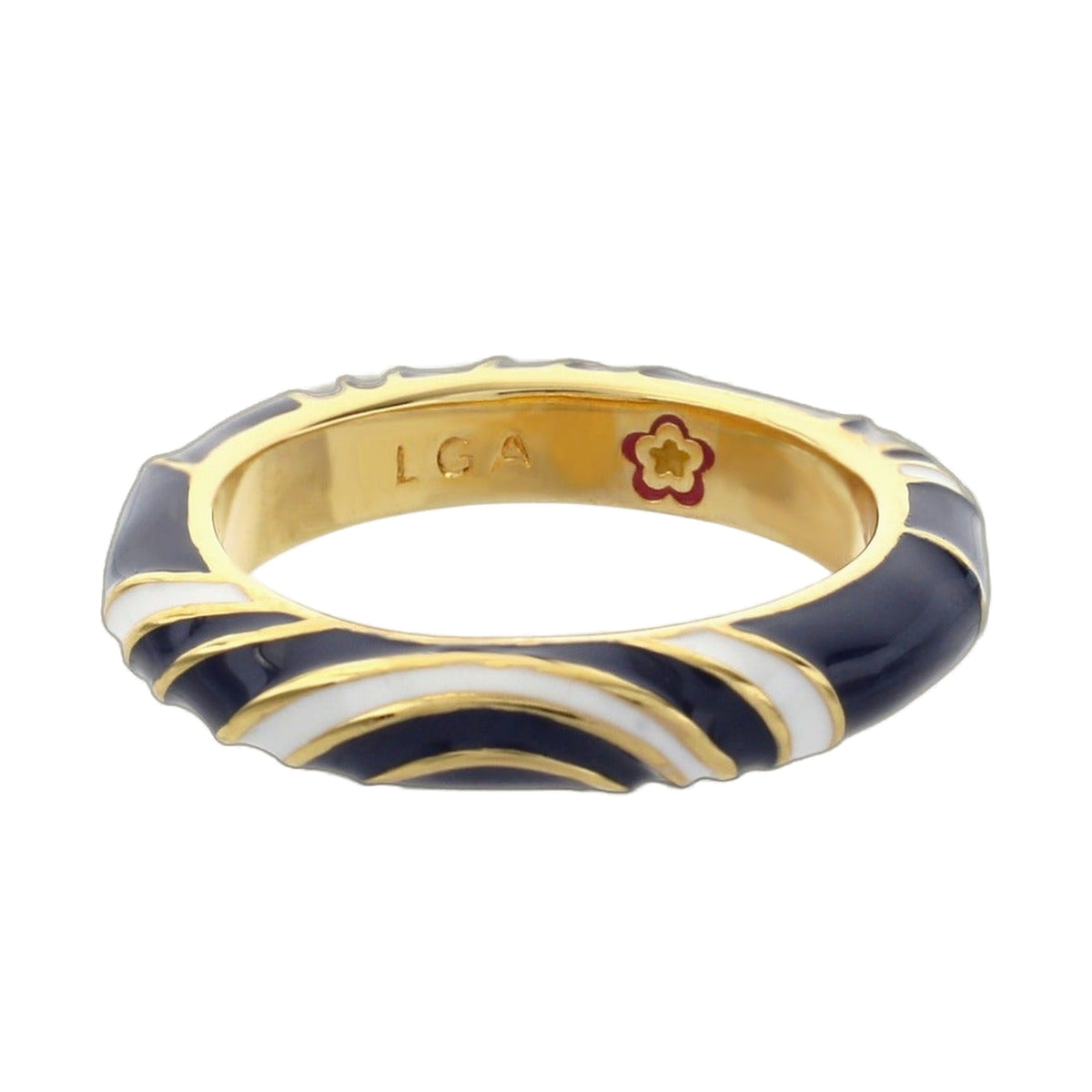 Petit Gateau Stackable Ring Swirl Stripe navy enamel with gold twisted stripe by Lauren G Adams on Tampa Home & Garden Store