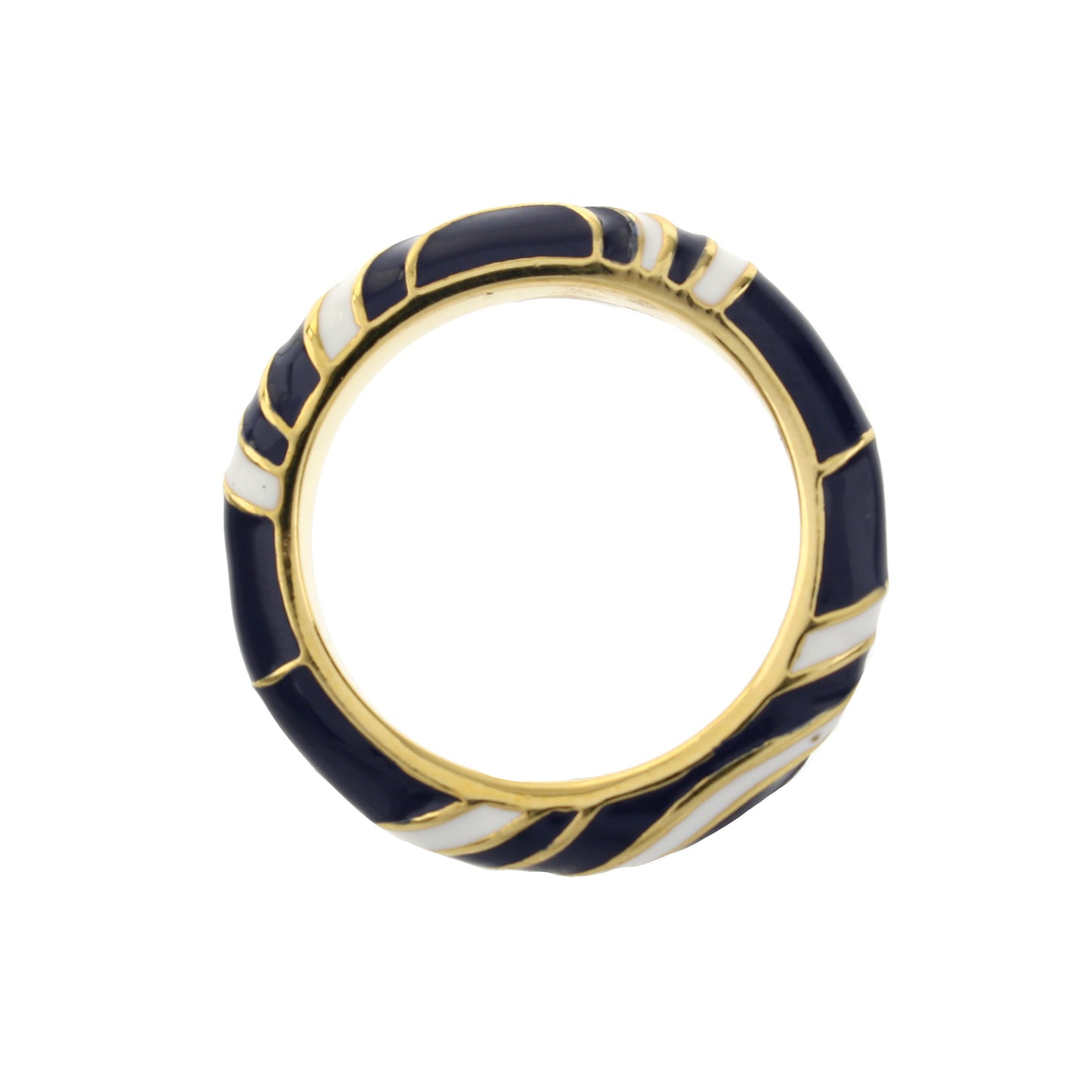 Petit Gateau Stackable Ring Swirl Stripe navy & white enamel gold band by Lauren G Adams on Tampa Home & Garden Store