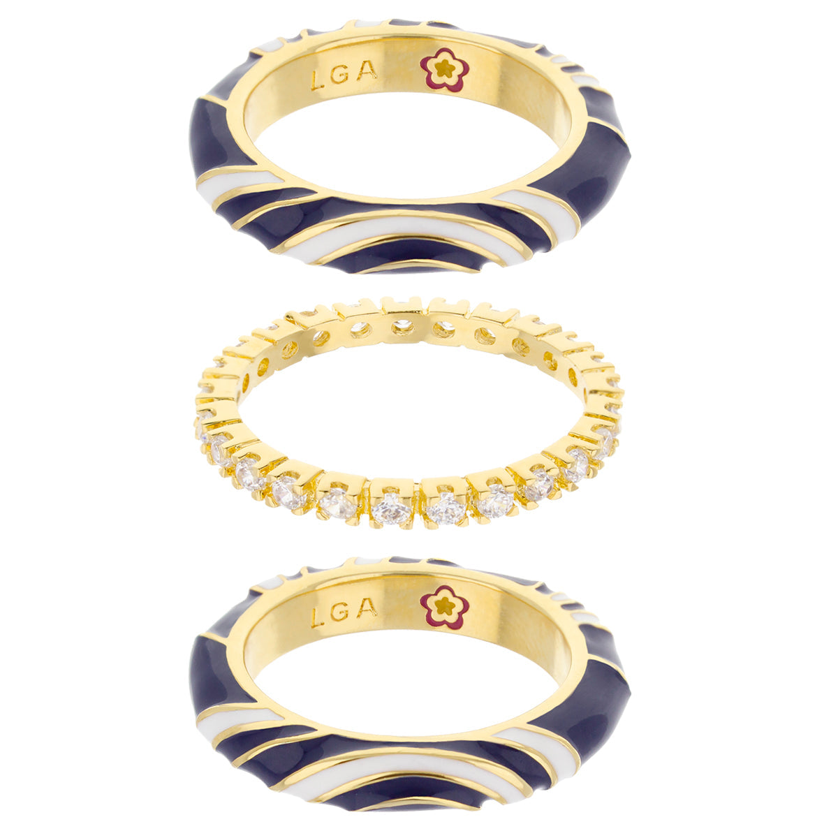 Petit Gateau Stackable Ring Trio Lauren G Adams Swirl & Pavé navy enamel gold pavé diamonds on Tampa Home & Garden Store