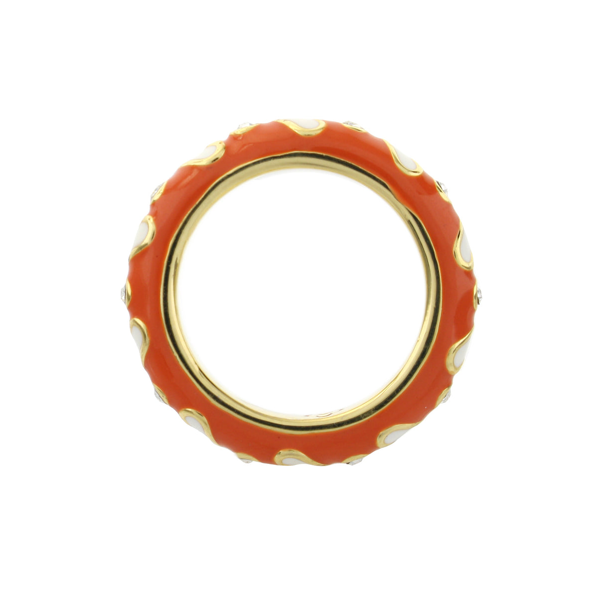 Petit Gateau Stackable Ring Orange Hearts with orange enamel, white dots, gold trim on Tampa Home & Garden Store