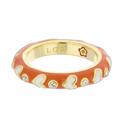 Petit Gateau Stackable Ring with orange hearts and pink enamel by Lauren G Adams on Tampa Home & Garden Store