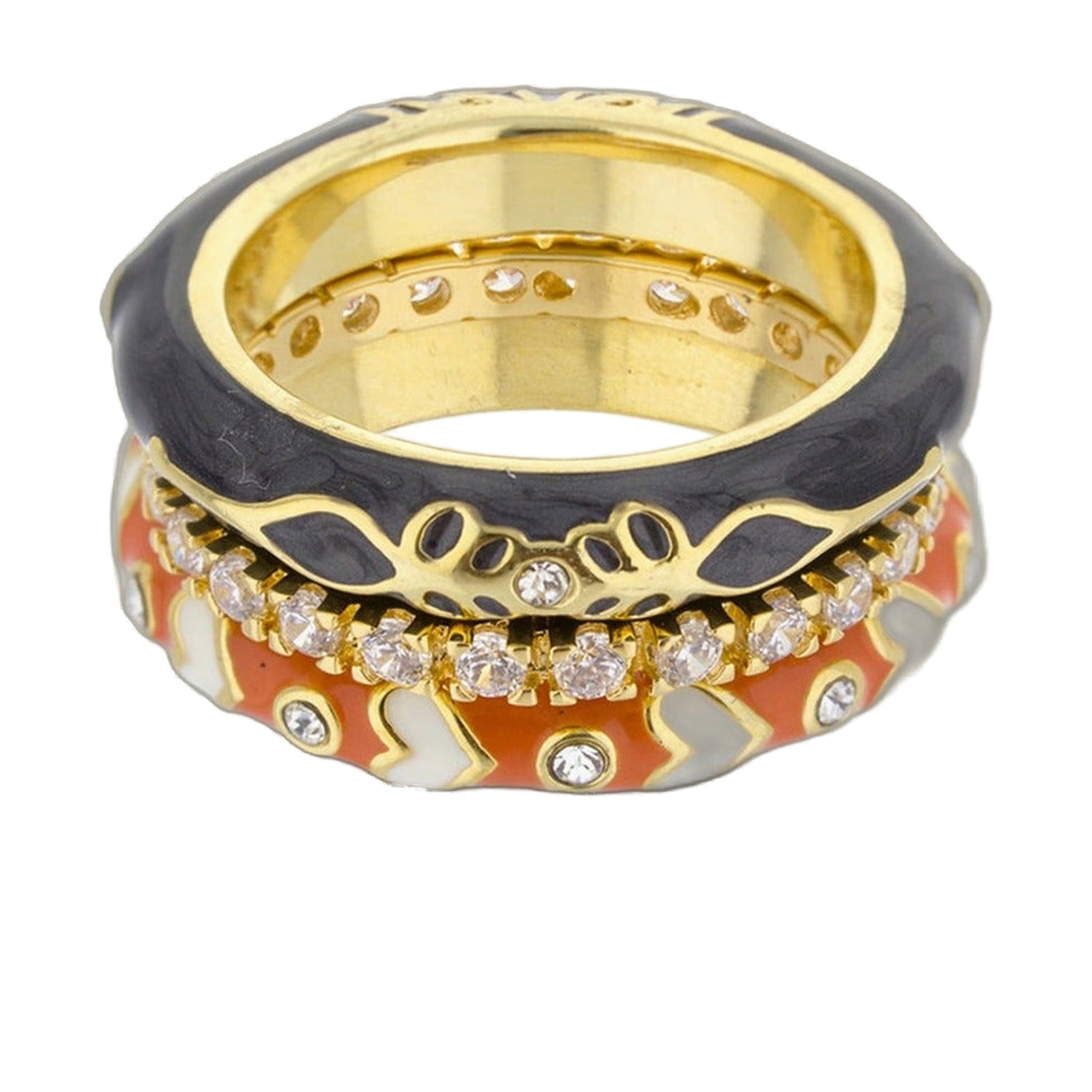 Petit Gateau Stackable Ring Set Lauren G Adams gold-tone with black enamel and crystal accents on Tampa Home & Garden Store