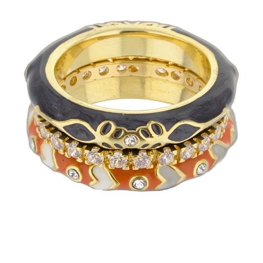 Petit Gateau Stackable Ring Set Lauren G Adams gold-tone with black enamel and crystal accents on Tampa Home & Garden Store