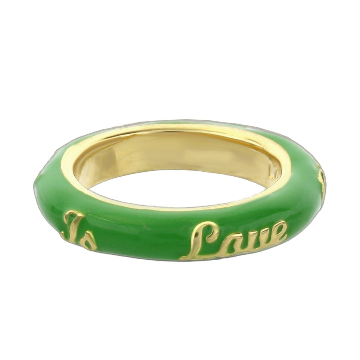 Petit Gateau Stackable Ring — Love Script, green enamel with gold interior on Tampa Home & Garden Store