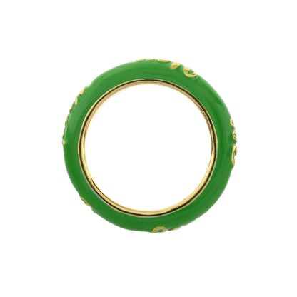 Petit Gateau Stackable Ring Love Script in green enamel with gold edge by Lauren G Adams on Tampa Home & Garden Store