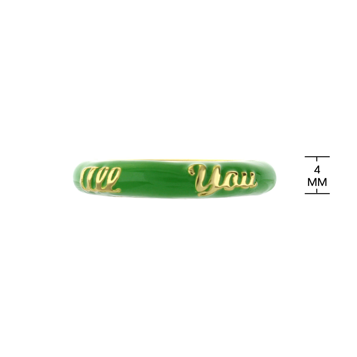 Petit Gateau Stackable Ring Love Script by Lauren G Adams, green enamel with gold script on Tampa Home & Garden Store