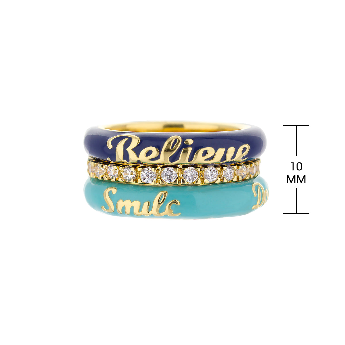 Petit Gateau Stackable Ring Set blue Believe ring, diamond gold band, teal Smile ring on Tampa Home & Garden Store