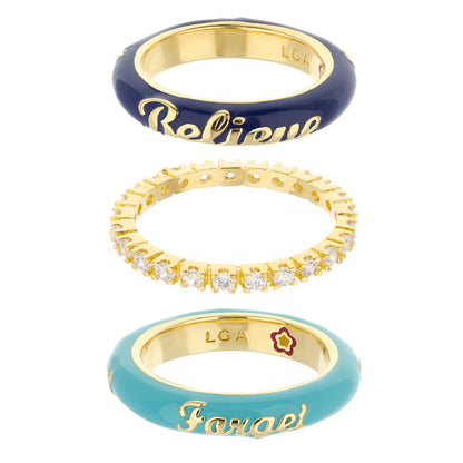 Petit Gateau stackable rings: blue enamel ring, diamond ring, turquoise enamel ring LGA on Tampa Home & Garden Store