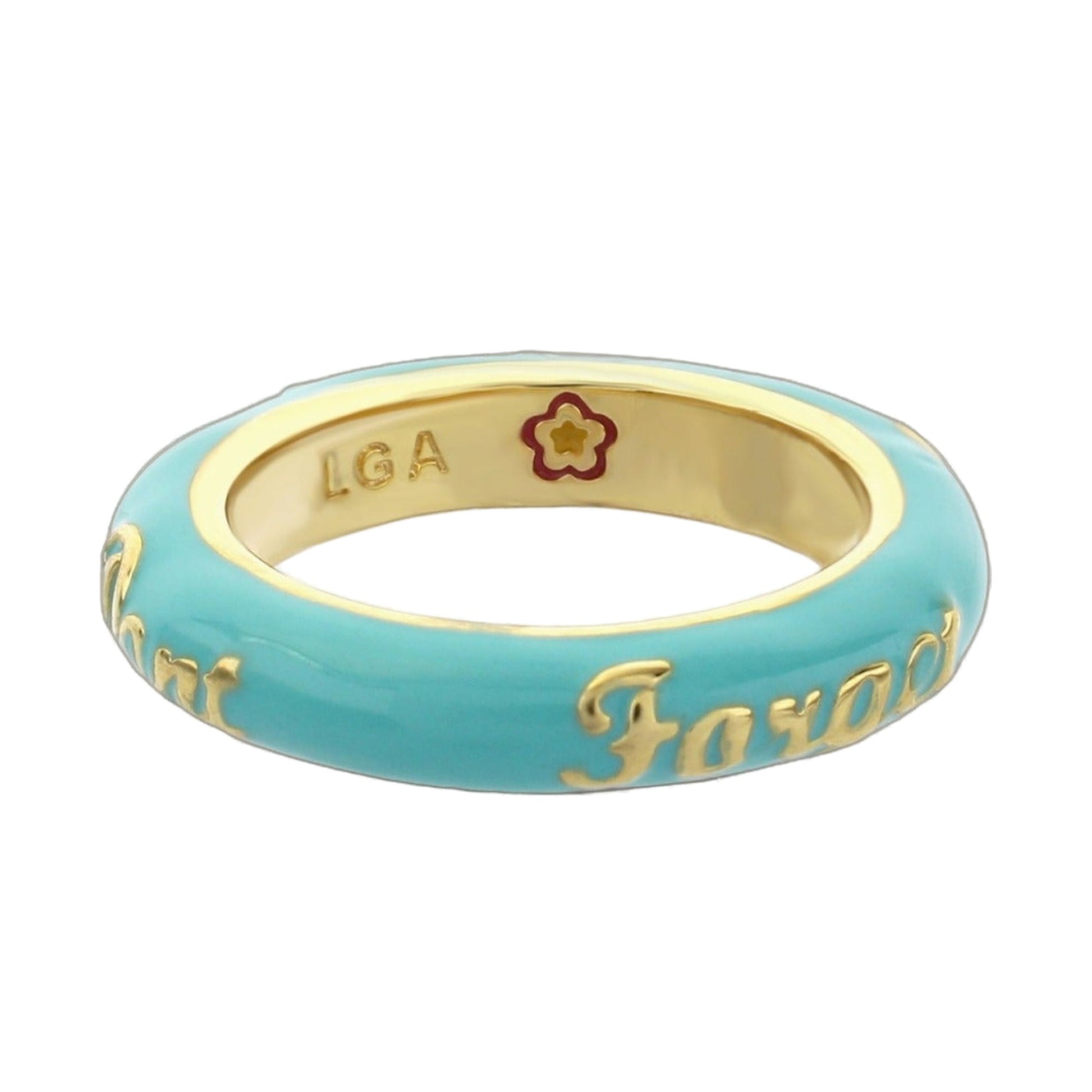 Petit Gateau Stackable Ring - turquoise enamel with gold script, LGA engraving on Tampa Home & Garden Store