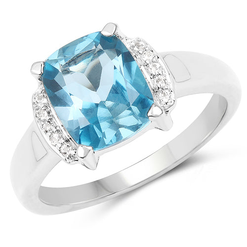 Sterling silver ring with a 3.55ct cushion-cut London Blue Topaz flanked by pavé white topaz accents on Tampa Home & Garden Store