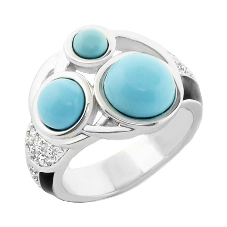 Eclipse Collection Ring by Lauren G Adams with three turquoise cabochons in a silver band on Tampa Home & Garden Store