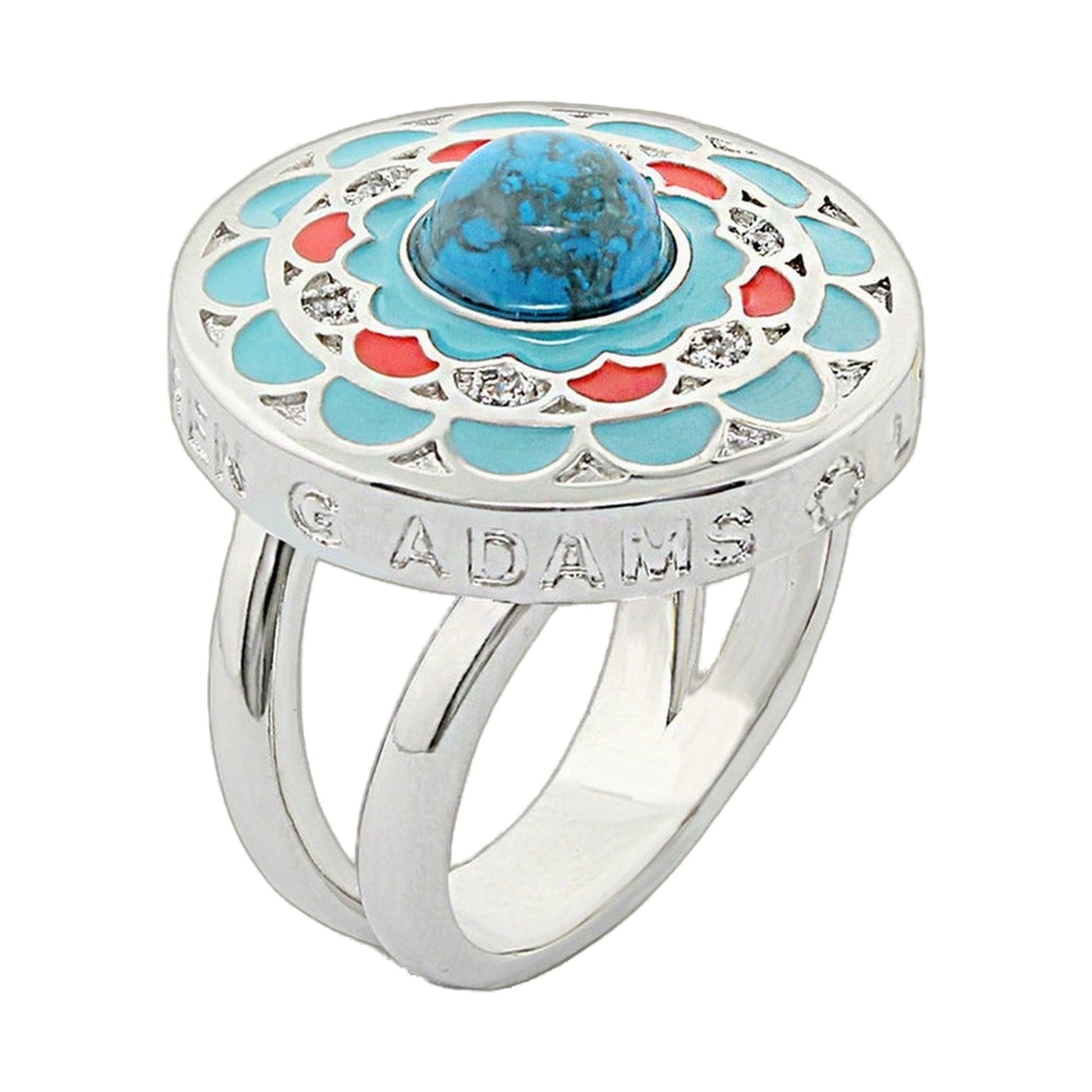 Dream Catcher Ring by Lauren G Adams in silver with turquoise enamel and coral accents, crystals on Tampa Home & Garden Store