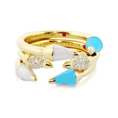 Material Girl Pave Band Set gold ring stack of 4 with turquoise enamel accents and pavé gems on Tampa Home & Garden Store