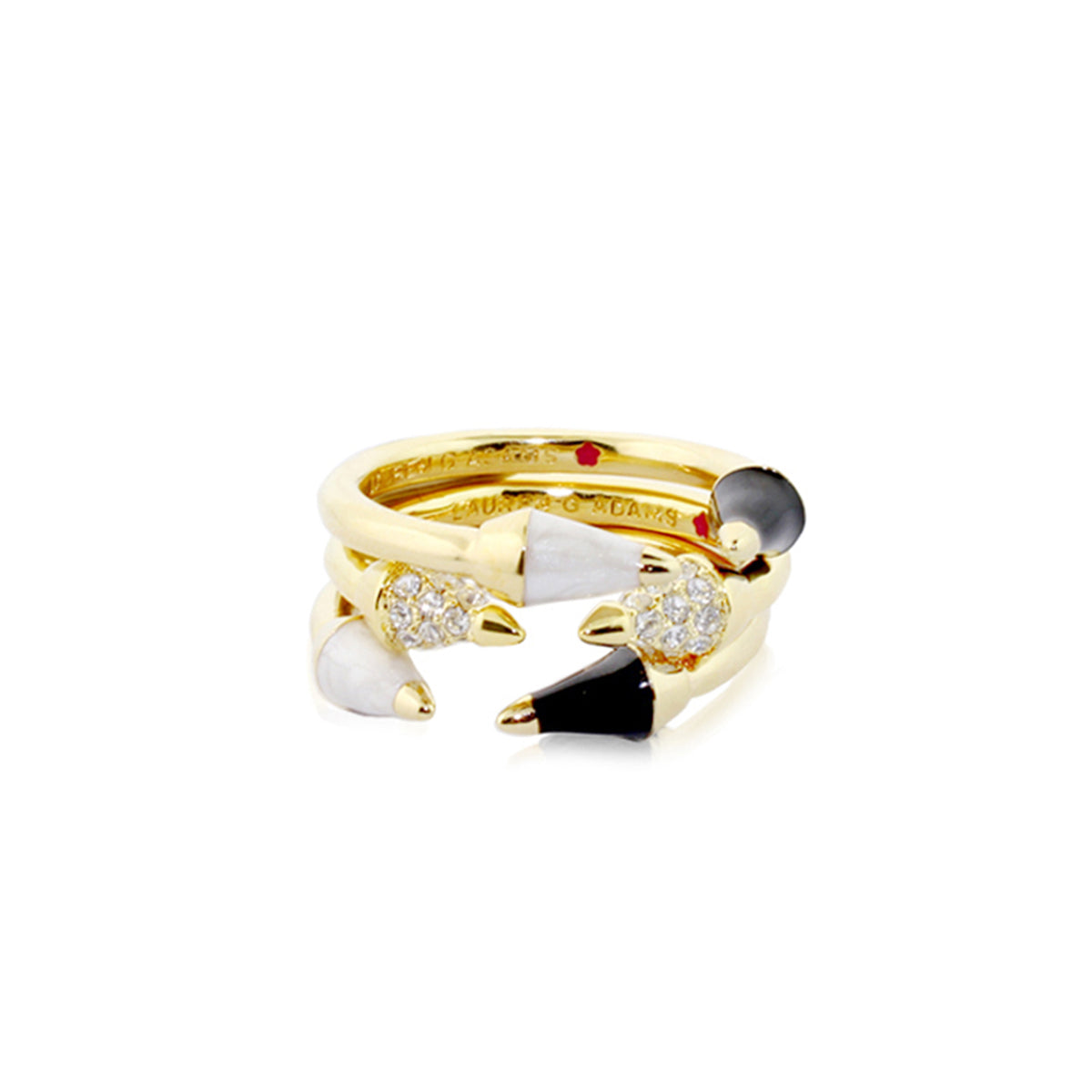 Material Girl pave band set rings, gold-tone trio with conical ends and pavé stones on Tampa Home & Garden Store