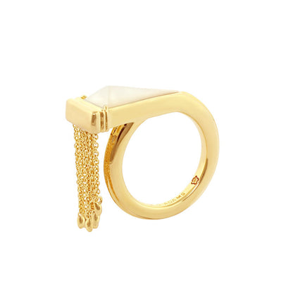 Retro Hippie Chic Ring by Lauren G Adams, gold-tone cocktail ring with white stone tassel on Tampa Home & Garden Store