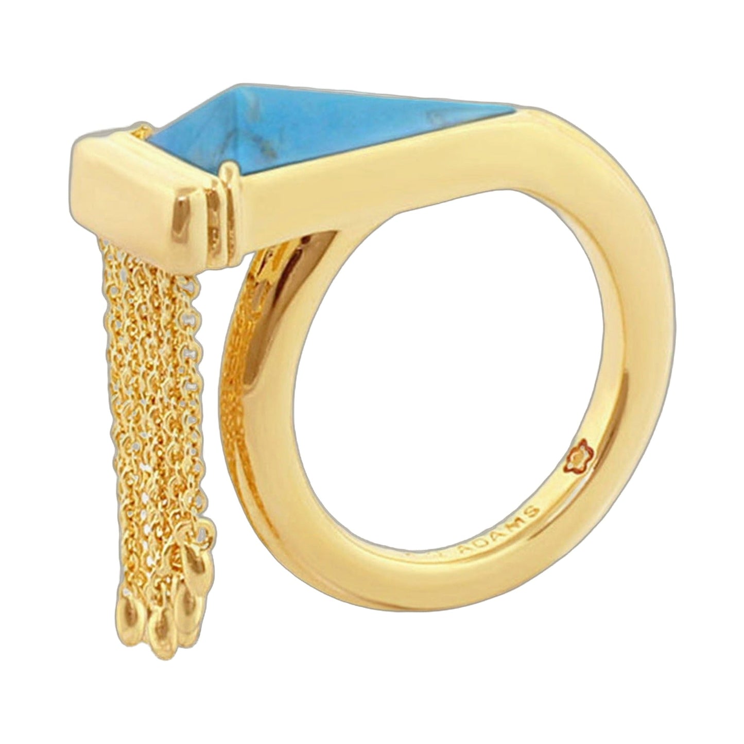 Retro Hippie Chic Ring by Lauren G Adams, gold cocktail ring with blue stone and chain detail on Tampa Home & Garden Store