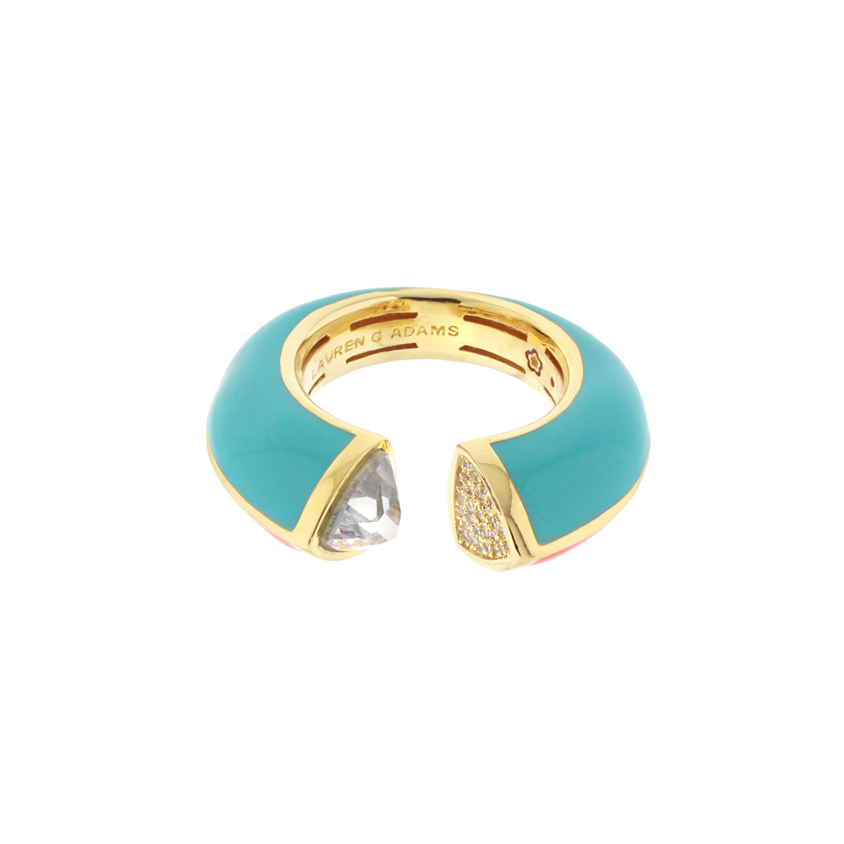 Lauren G Adams Triplet Ring in teal enamel with gold band, tear-shaped gem and pavé diamonds on Tampa Home & Garden Store