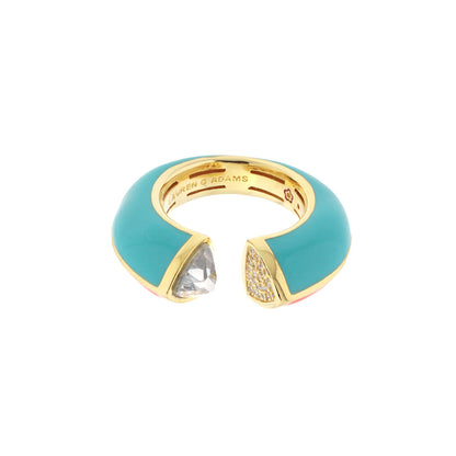 Lauren G Adams Triplet Ring in teal enamel with gold band, tear-shaped gem and pavé diamonds on Tampa Home & Garden Store