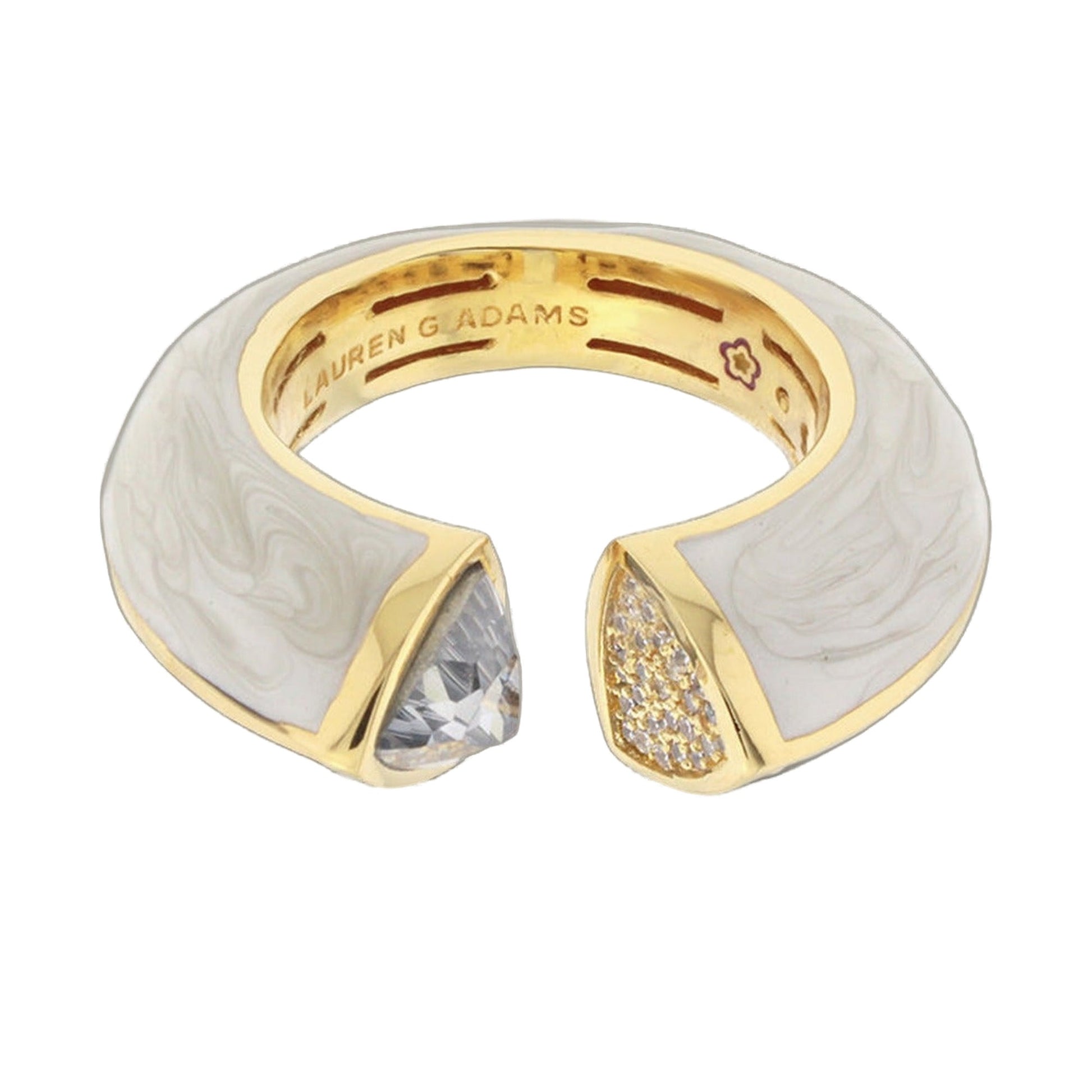 Triplet Ring by Lauren G Adams gold inner band with marbled white exterior and two gem ends on Tampa Home & Garden Store