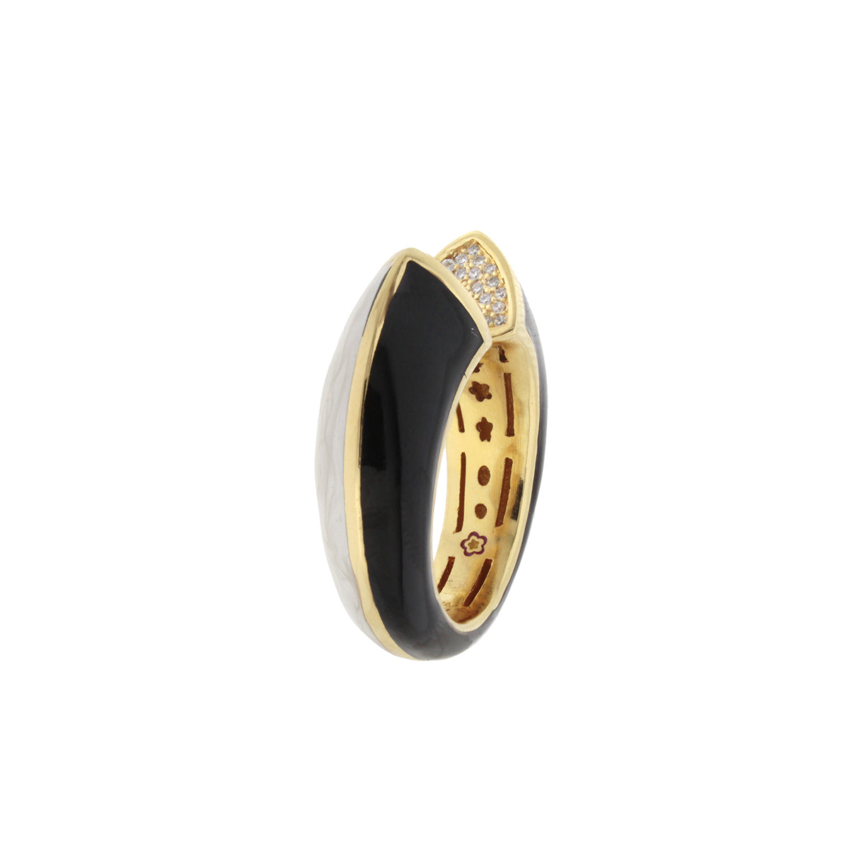 Triplet Ring cocktail with black enamel, gold trim, pave diamonds Lauren G Adams on Tampa Home & Garden Store