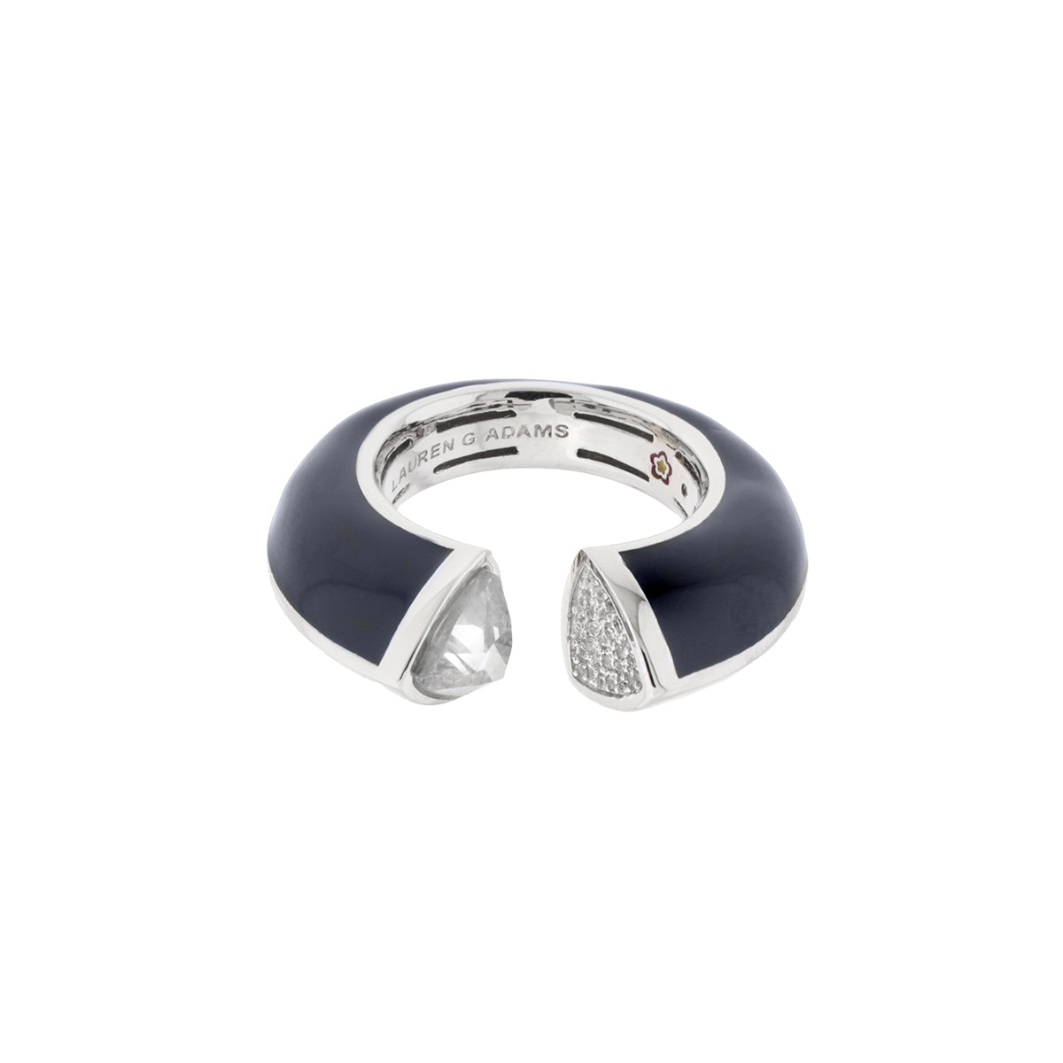 Triplet Ring cocktail ring in navy enamel with silver ends, clear gem and pave end, Lauren G Adams on Tampa Home & Garden Store