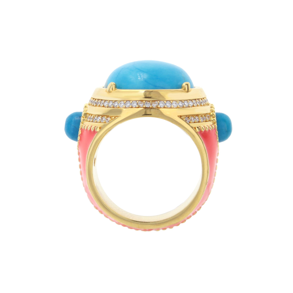 Pretty Little Things Ring Pavé Halo Cabochon turquoise dome on gold band by Lauren G Adams on Tampa Home & Garden Store
