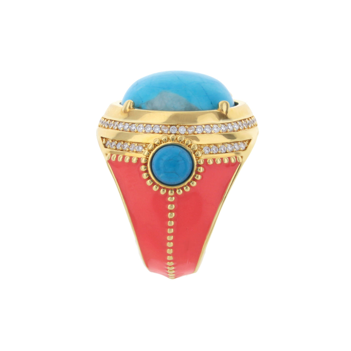 Pretty Little Things Ring pavé halo cabochon cocktail ring in gold with turquoise cabochon on Tampa Home & Garden Store