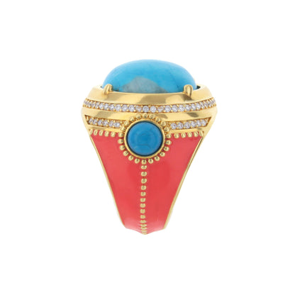 Pretty Little Things Ring pavé halo cabochon cocktail ring in gold with turquoise cabochon on Tampa Home & Garden Store