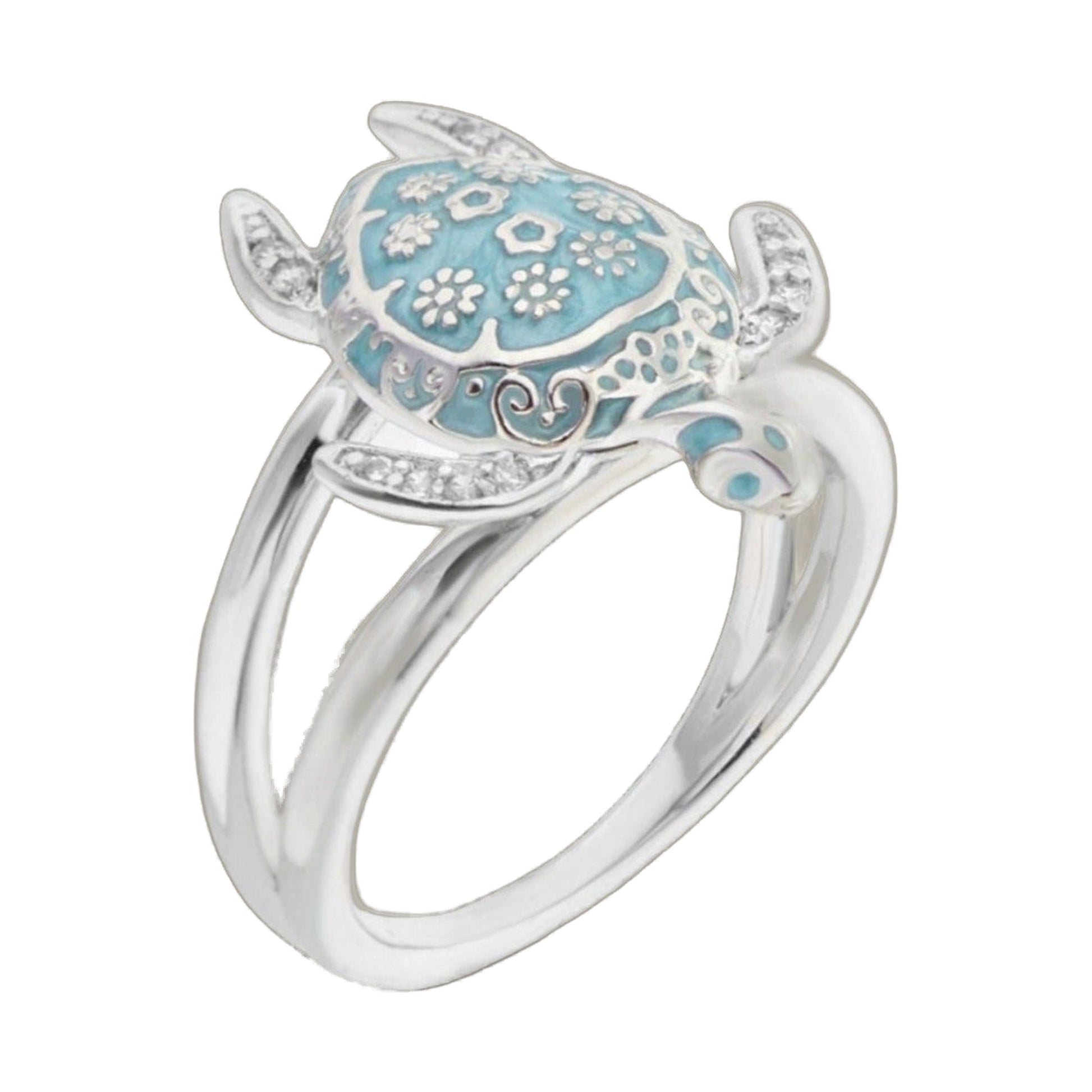 Sea Turtle Ring by Lauren G Adams, silver ring with turquoise enamel shell on Tampa Home & Garden Store