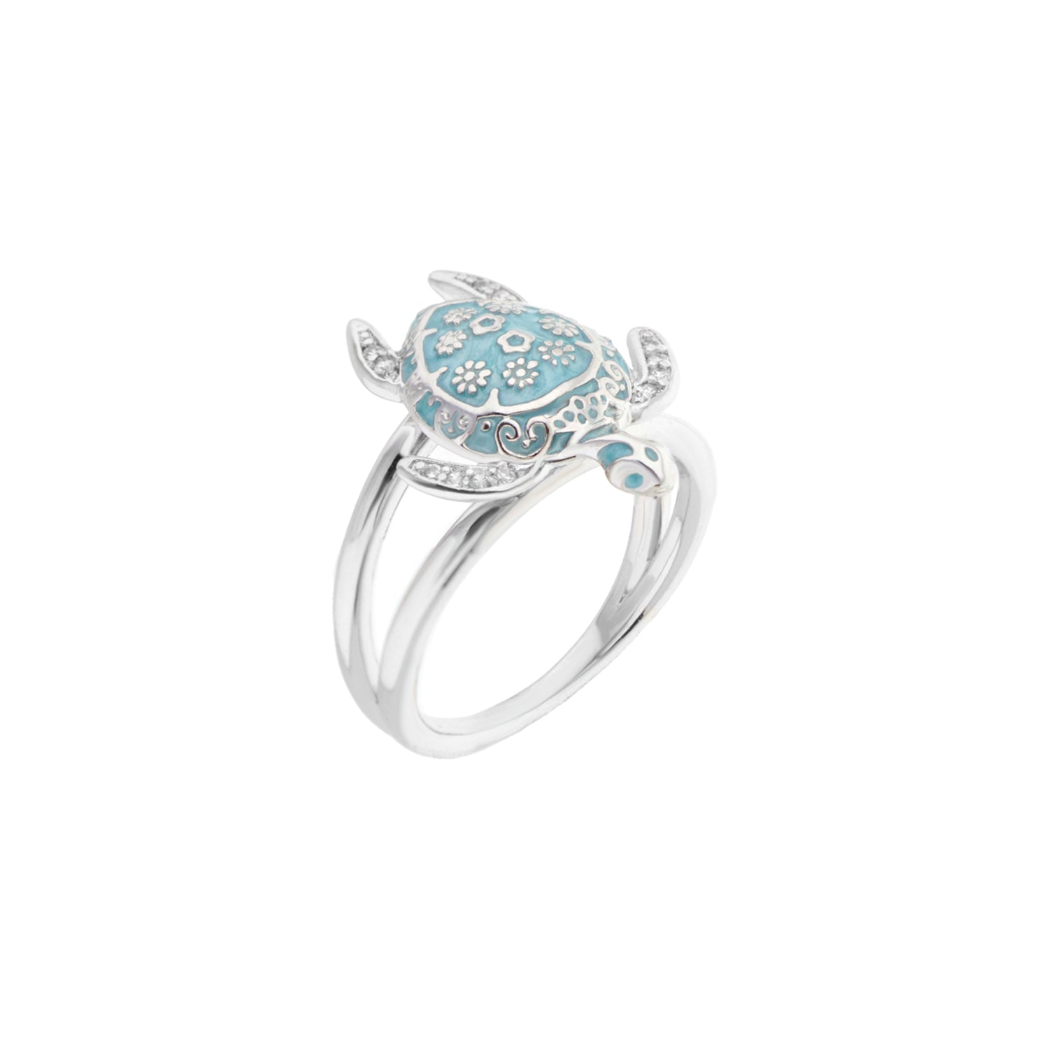 Sea Turtle Ring turquoise enamel shell pavé crystals on silver band by Lauren G Adams on Tampa Home & Garden Store