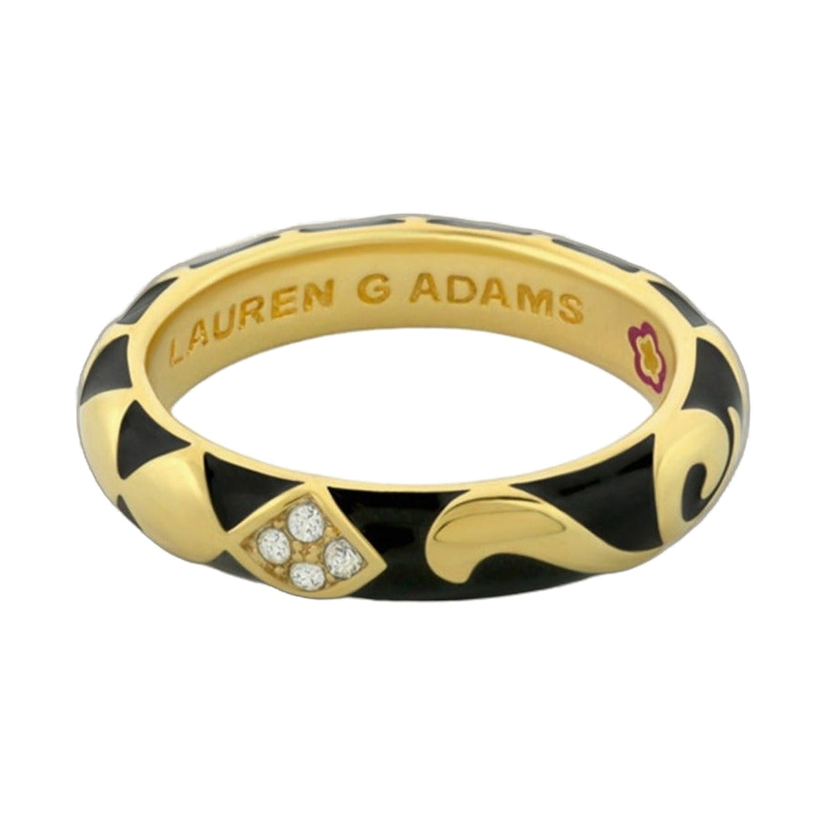 Twisted Passion Ring by Lauren G Adams, yellow gold tone with black enamel, diamond accents on Tampa Home & Garden Store