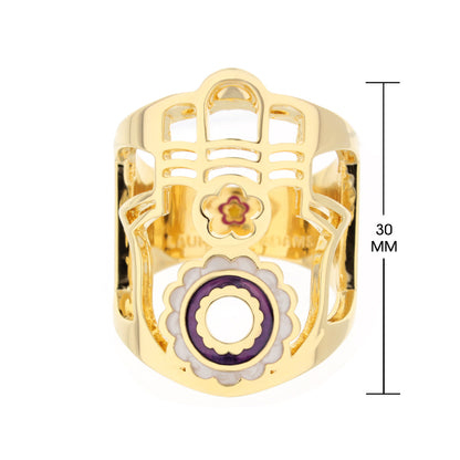 Lucky Hamsa Ring gold tone by Lauren G Adams with open hand and purple enamel centerpiece on Tampa Home & Garden Store