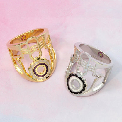 Lucky Hamsa Ring pair: gold-tone and silver-tone enamel floral designs by Lauren G Adams on Tampa Home & Garden Store