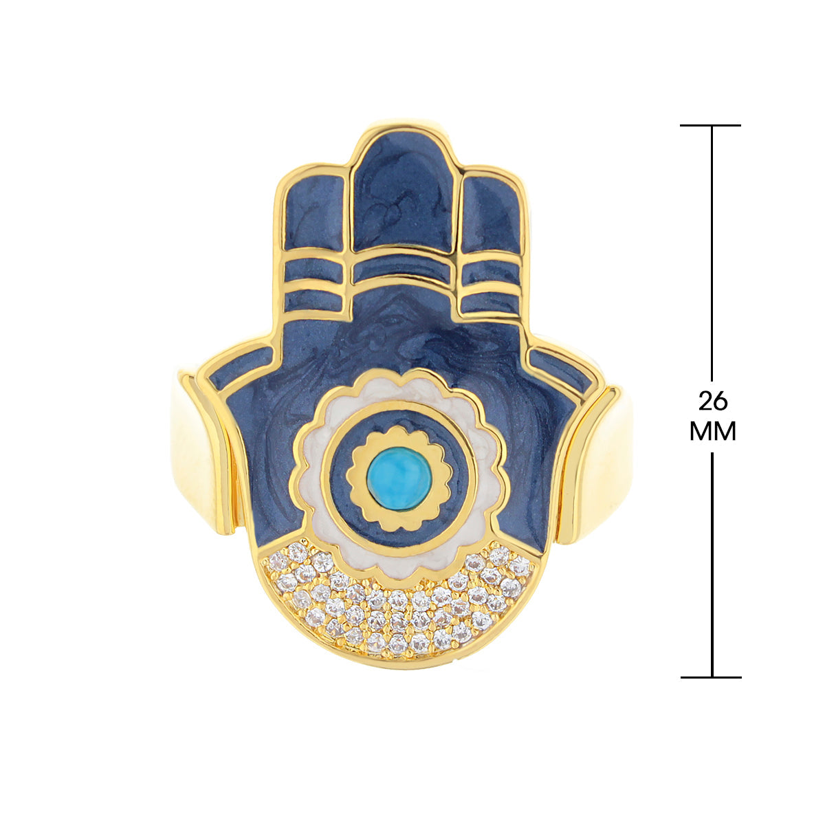 Lucky Hamsa Ring by Lauren G Adams blue enamel Hamsa with turquoise center and pavé crystals on Tampa Home & Garden Store