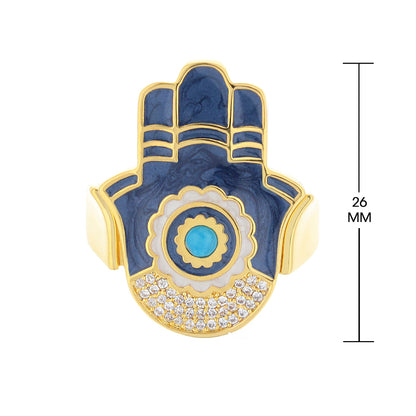 Lucky Hamsa Ring by Lauren G Adams blue enamel Hamsa with turquoise center and pavé crystals on Tampa Home & Garden Store