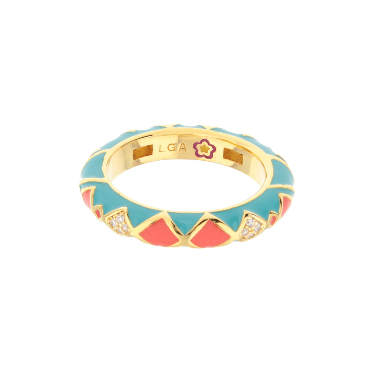 Fierce Edge Stackable Ring turquoise coral enamel on band by Lauren G Adams with LGA inside on Tampa Home & Garden Store
