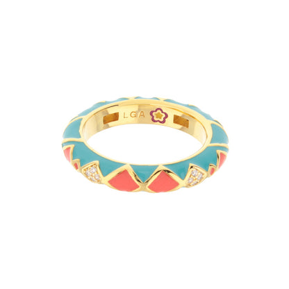 Fierce Edge Stackable Ring turquoise coral enamel on band by Lauren G Adams with LGA inside on Tampa Home & Garden Store