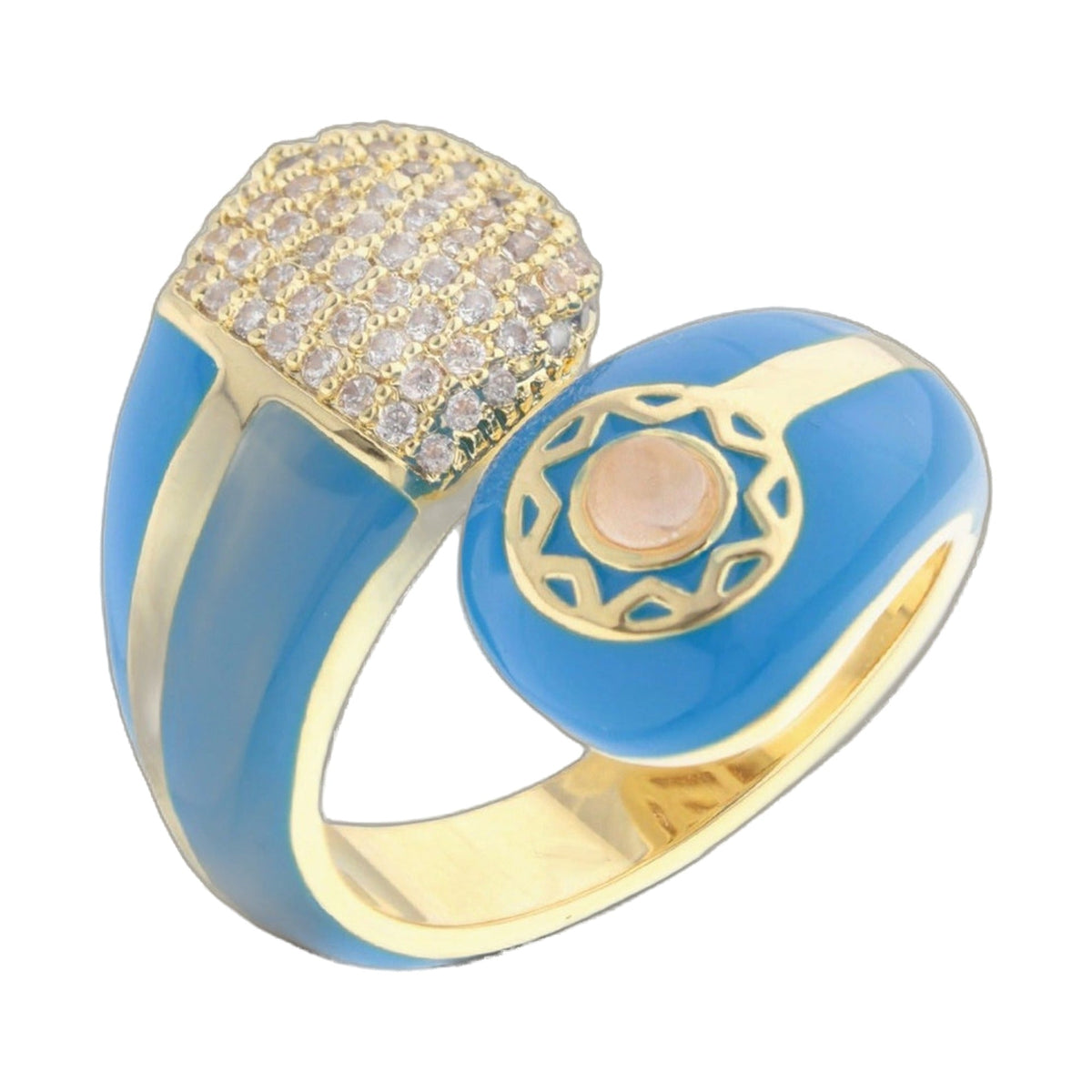 Renaissance Cocktail Ring by Lauren G Adams, blue enamel band with pavé diamonds top on Tampa Home & Garden Store