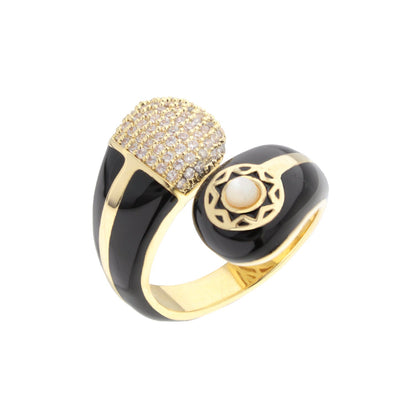 Renaissance Cocktail Ring Lauren G Adams gold and black enamel pavé diamonds pearl cabochon on Tampa Home & Garden Store