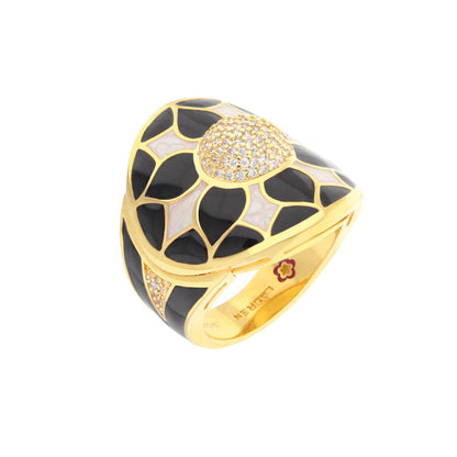 Destiny Cocktail Ring gold-tone with black enamel mosaic and pavé diamonds by Lauren G Adams on Tampa Home & Garden Store
