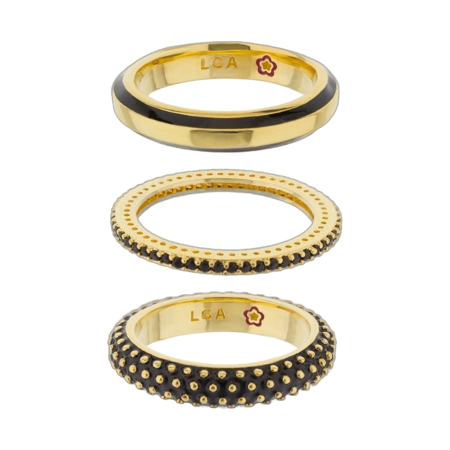 Yellow Bumble Ring Set by Lauren G Adams, 3-piece gold-tone rings with black enamel stripe on Tampa Home & Garden Store