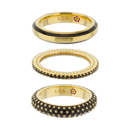 Yellow Bumble Ring Set by Lauren G Adams, 3-piece gold-tone rings with black enamel stripe on Tampa Home & Garden Store