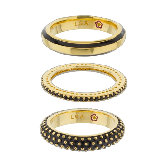 Yellow Bumble Ring Set by Lauren G Adams, 4-piece gold rings with black enamel accents on Tampa Home & Garden Store