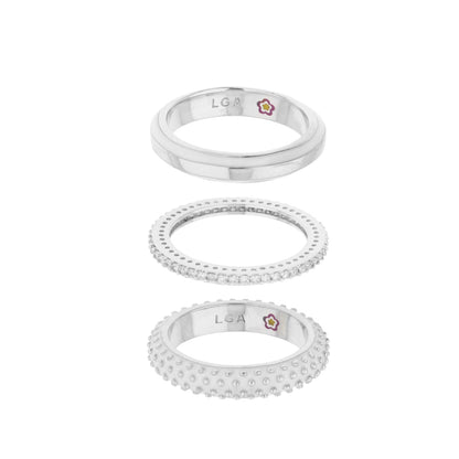 Yellow Bumble Ring Set by Lauren G Adams: 4 silver rings, LGA engraving and flower logo on Tampa Home & Garden Store