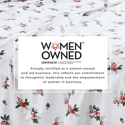 Printed Sheet Set Baylor Collection by Great Bay Home, white floral sheets with red blooms on Tampa Home & Garden Store