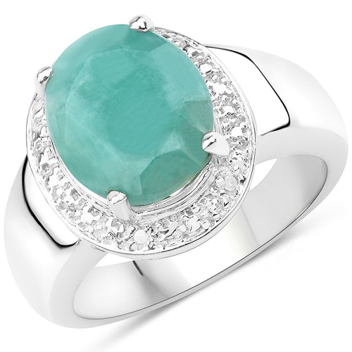 Ring: 4.72-carat emerald with halo of white diamonds in .925 sterling silver on Tampa Home & Garden Store