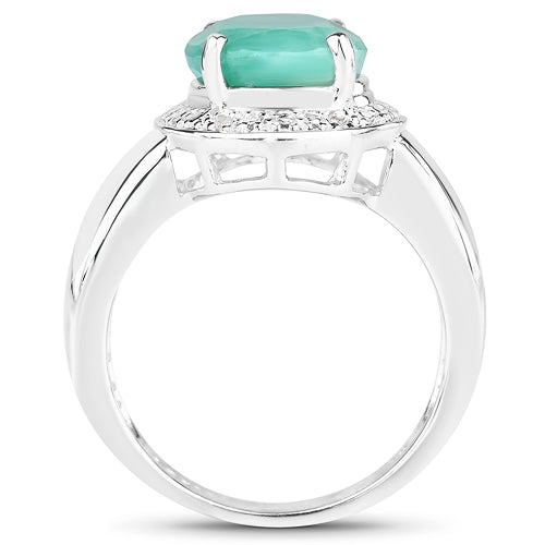 Emerald and white diamond halo ring in .925 sterling silver, 4.72ct emerald center by Bids.com on Tampa Home & Garden Store